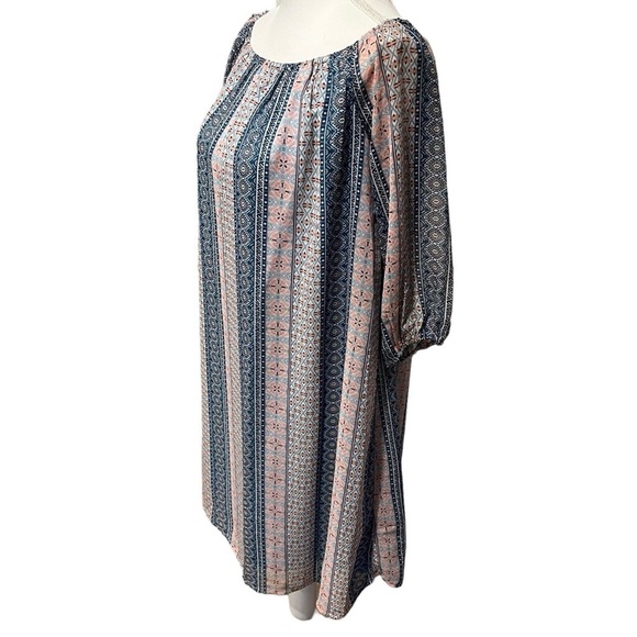 L Love Bohemian Print 3/4 Sleeve Shift Dress Blue & Pink Women’s Size Small - Picture 2 of 10